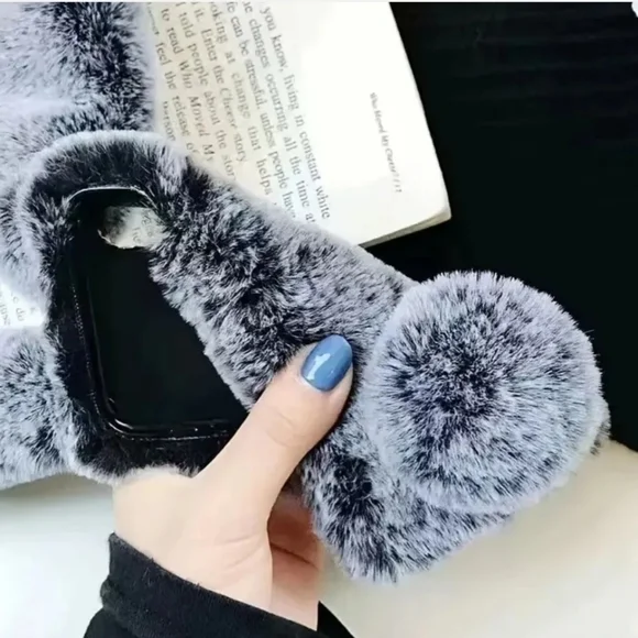 iPhone 14 Gray Fuzzy Bunny Phone Case - Picture 3 of 4